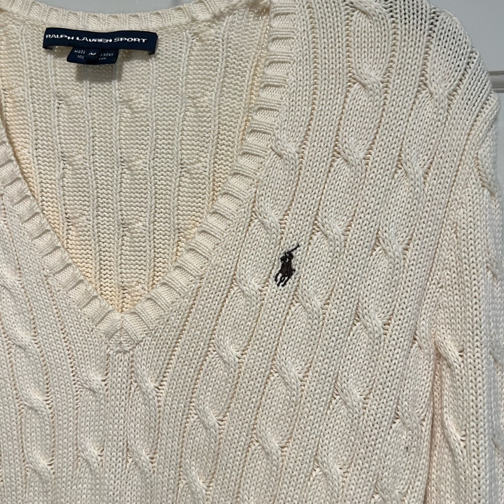 Ralph Lauren V-Neck Sweater in Cream - Picture 3 of 8